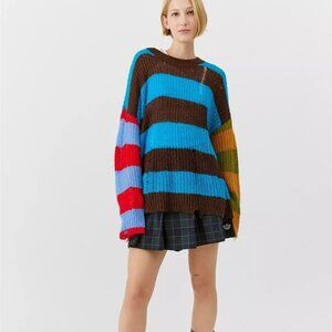 Urban Outfitters Alston Distressed Striped Rainbow Grunge Pullover Sweater XS